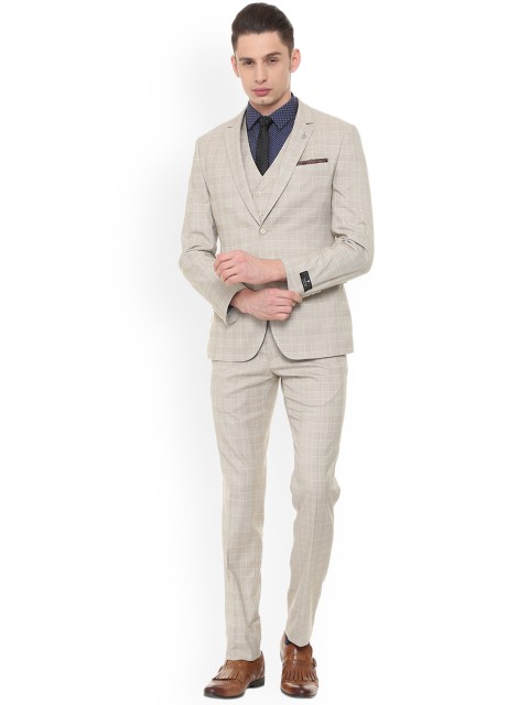 

Van Heusen Men Beige Checked Slim-Fit Single-Breasted Formal Suit