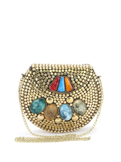 

VOILA Gold-Toned Chipped Stone Handmade Brass Clutch