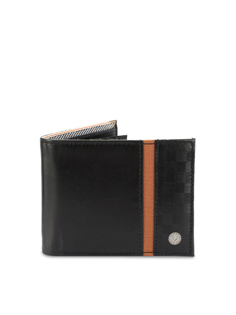 

Allen Solly Men Black Self Design Leather Twofold Wallet