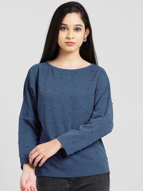 

Zink London Women Blue Embellished A-Line Top