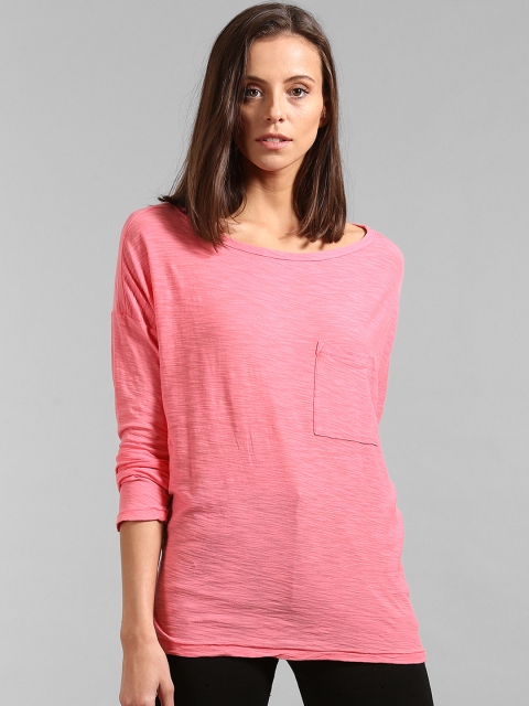 

GAP Women Pink Boat Neck Long Extended Sleeve T-Shirt