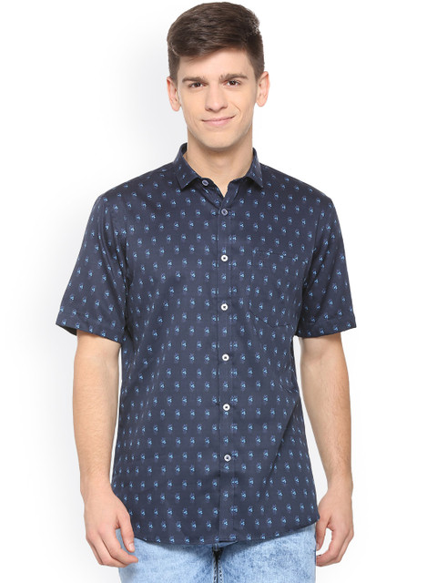 

Allen Solly Men Navy Blue Slim Fit Printed Casual Shirt