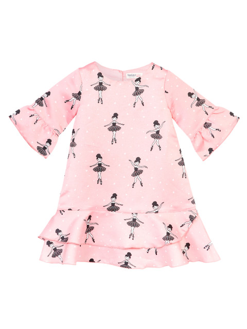 

Beebay Girls Peach Printed Drop Waist Dress, Pink