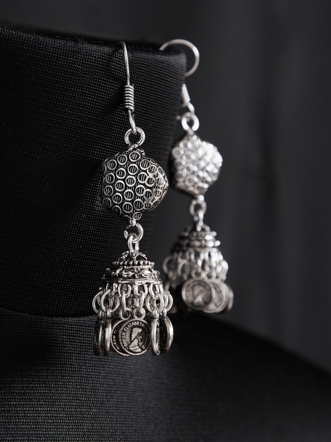 

ZeroKaata Women Silver-Toned Dome Shaped Jhumkas