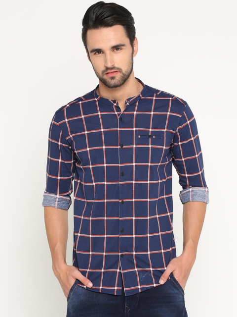 

SHOWOFF Men Navy Blue & Red Slim Fit Checked Casual Shirt