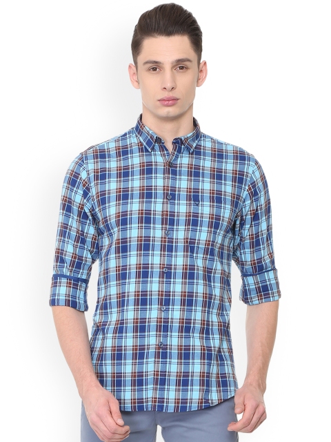 Allen Solly Men Blue & Maroon Slim Fit Checked Casual Shirt
