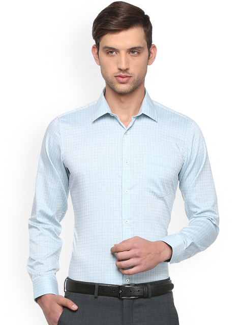

Van Heusen Blue & Green Slim Fit Checked Formal Shirt