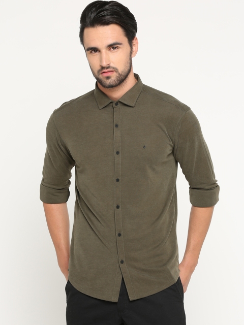 

SHOWOFF Men Olive Green Solid Smart Slim Fit Casual Shirt
