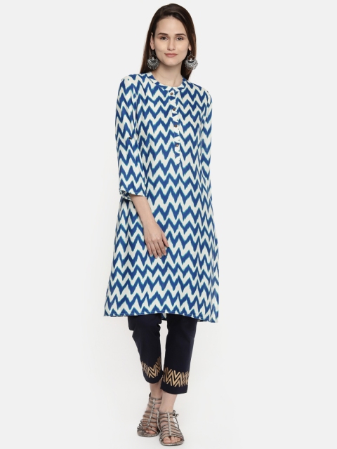 

RANGMANCH BY PANTALOONS Women Blue & White Printed Straight Kurta