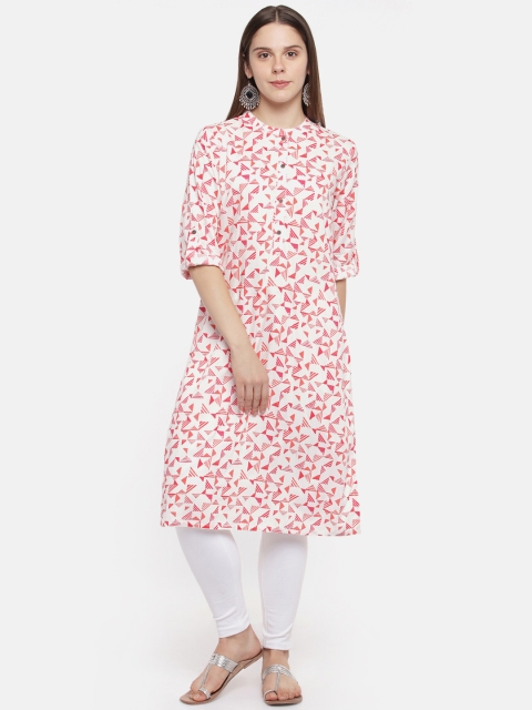

RANGMANCH BY PANTALOONS Women White & Red Printed Straight Kurta