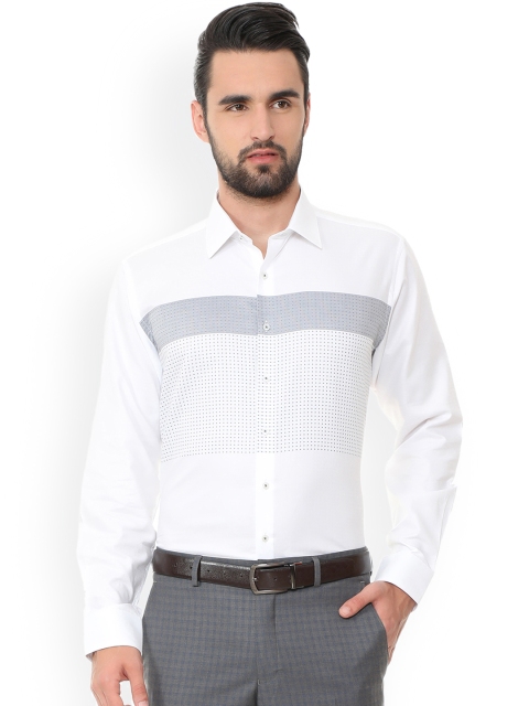 Van Heusen Men White Regular Fit Self Design Formal Shirt