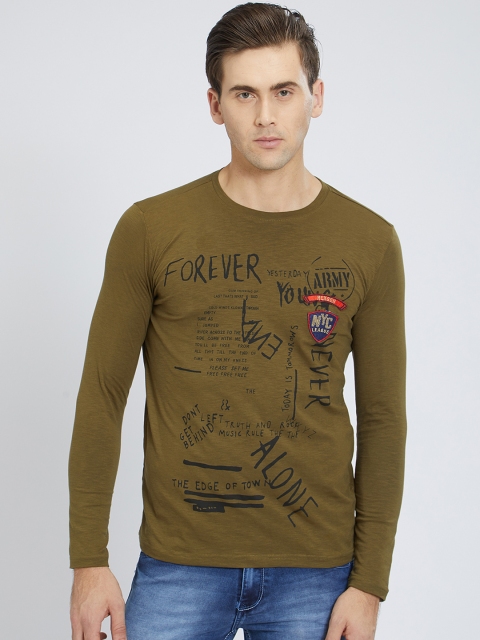 

NEXGEN CLUB Men Olive Green Printed Round Neck T-shirt