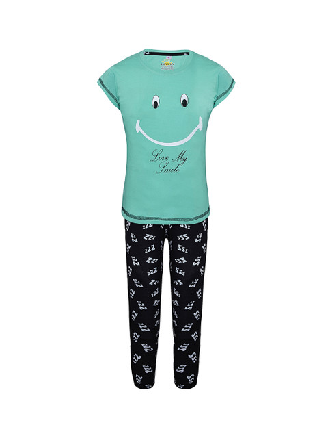 

Punkster Girls Blue & Navy Blue Printed Night suit 13172A