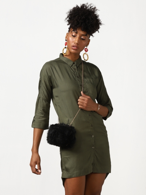 

Olive Solid Shirt Dress