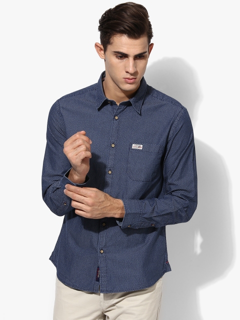 

U.S. Polo Assn. Men Navy Blue Printed Slim Fit Casual Shirt