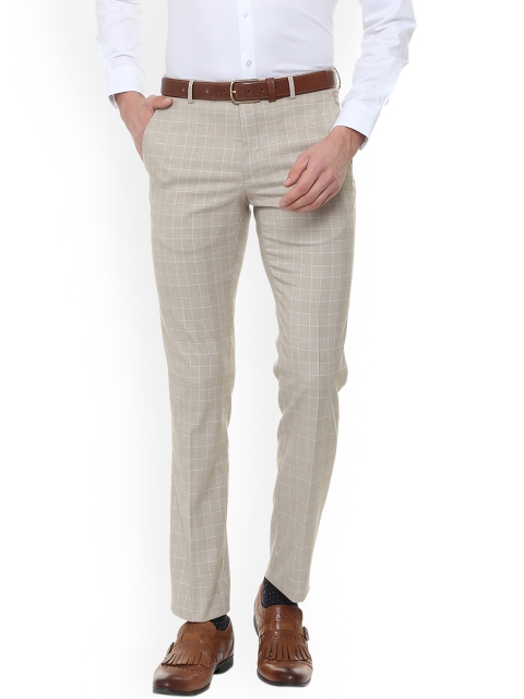 

Van Heusen Men Beige Slim Fit Checked Formal Trousers