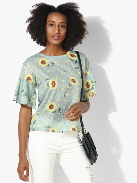 

Vero Moda Women Green Printed Round Neck T-shirt
