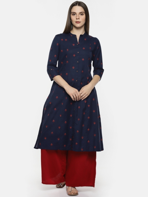 

RANGMANCH BY PANTALOONS Women Navy Blue Printed A-Line Kurta