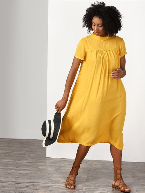 

Mustard Coloured Solid Shift Dress
