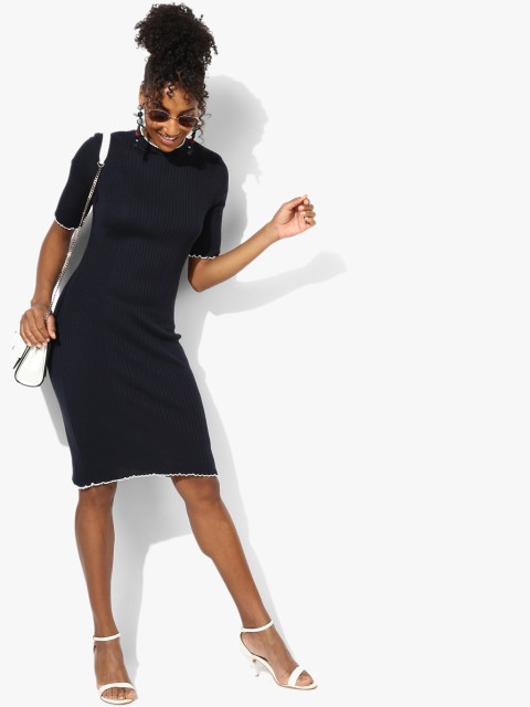 

DOROTHY PERKINS Women Navy Blue Self Striped Bodycon Dress