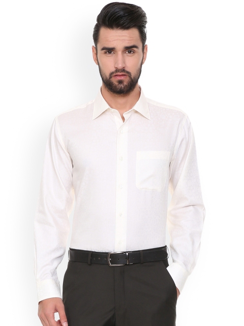 Van Heusen Men Cream-Coloured Regular Fit Self Design Formal Shirt
