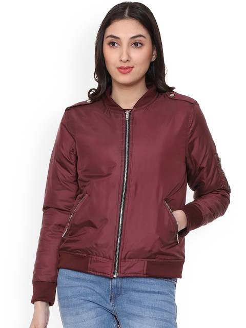 

People Women Maroon Solid Bomber