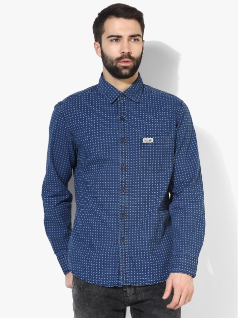 

U.S. Polo Assn. Men Blue Slim Fit Printed Casual Shirt
