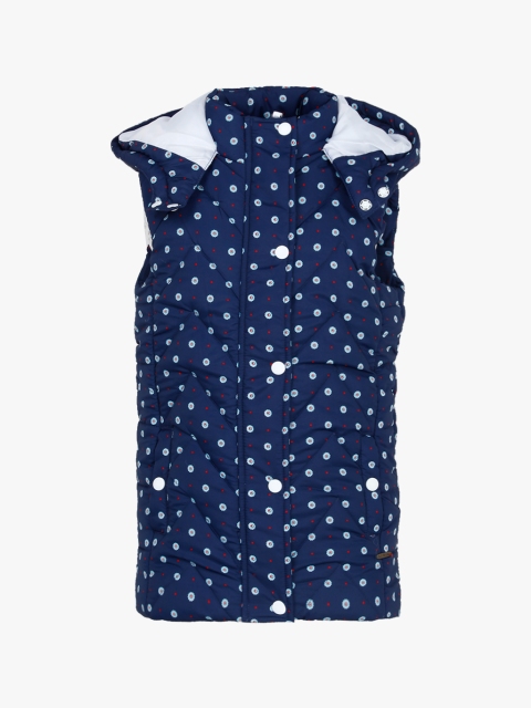 

U.S. Polo Assn. Kids Girls Navy Blue Printed Padded Hooded Jacket