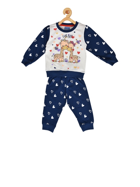 

BORN WEAR Girls Navy Blue & White Printed T-shirt with Pyjamas