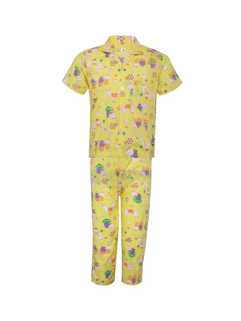 

Punkster Boys Yellow Printed Night suit 6575