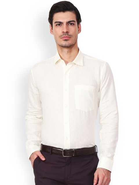 Van Heusen Men White Slim Fit Self Design Linen Formal Shirt