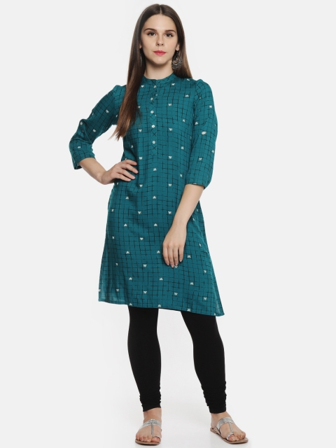 

RANGMANCH BY PANTALOONS Women Blue Checked Straight Kurta
