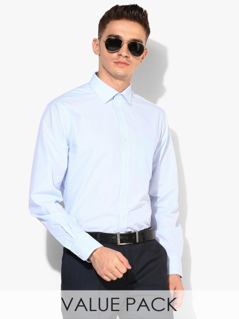 

Marks & Spencer Pack Of 2 Blue Striped Slim Fit Formal Shirts
