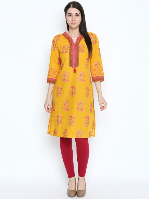 

RANGMANCH BY PANTALOONS Women Yellow Printed Straight Kurta
