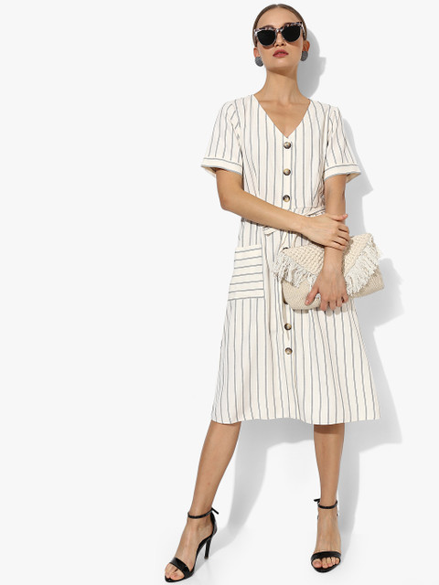 

DOROTHY PERKINS Women Cream Coloured Striped Shirt-Style Dress