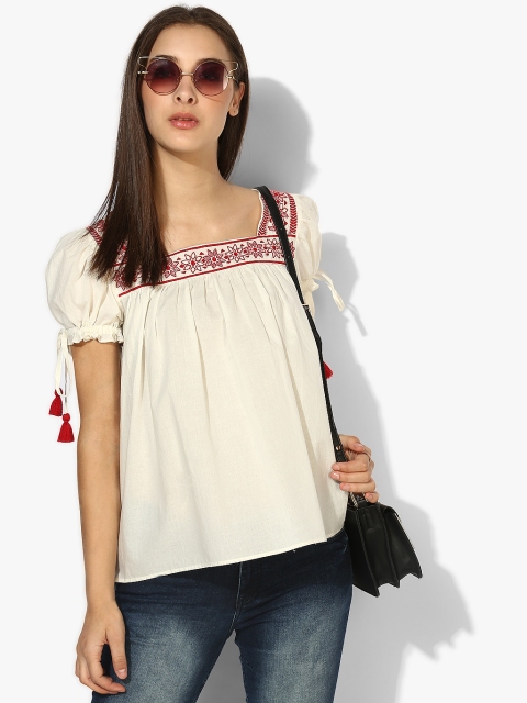 

Cream Embroidered Pure Cotton Blouse