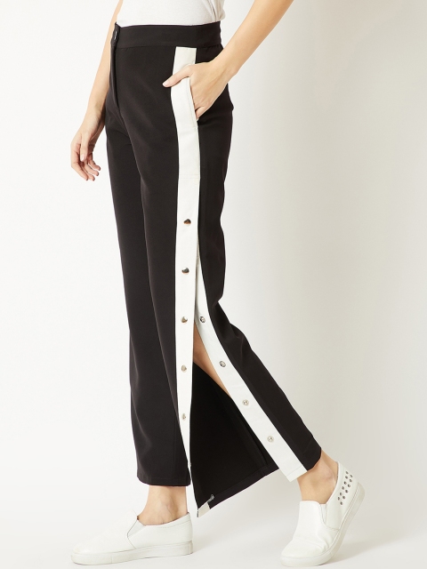 

Miss Chase Women Black & Multicoloured Slim Fit Striped Parallel Trousers