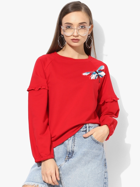 

Red Self Design Sweatshirt
