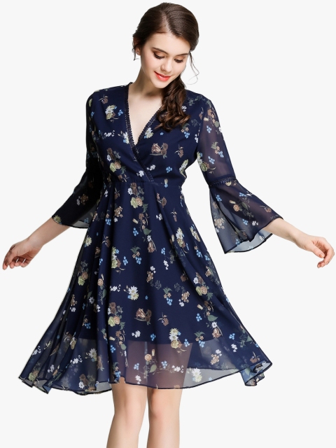 

JC Collection Women Navy Blue Printed Skater Dress