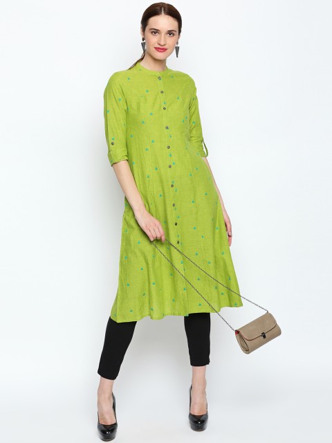 

RANGMANCH BY PANTALOONS Women Lime Green Printed A-Line Kurta