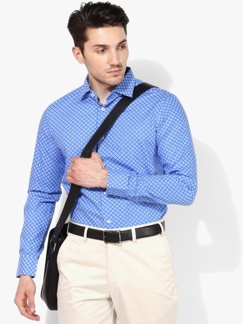 

Blue Printed Regular Fit Formal Shirt