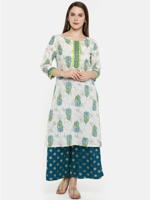 

RANGMANCH BY PANTALOONS Women Off-White Printed Straight Kurta