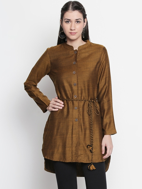 

AKKRITI BY PANTALOONS Brown Self Design Tunic