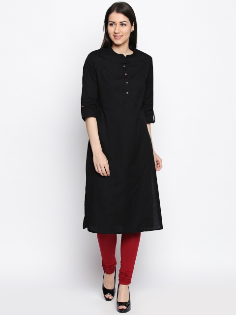 

RANGMANCH BY PANTALOONS Women Black Solid Straight Kurta