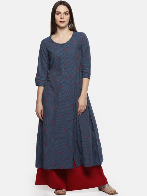 

RANGMANCH BY PANTALOONS Women Navy Blue Printed A-Line Kurta