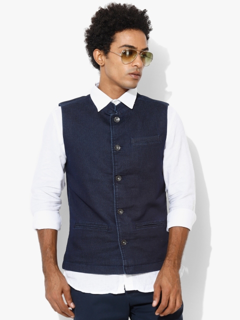 

Navy Blue Solid Pure Cotton Waistcoat