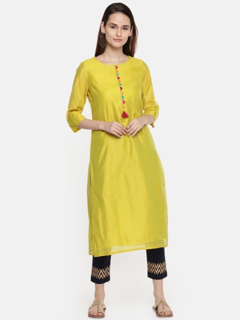 

RANGMANCH BY PANTALOONS Women Lime Green Solid Straight Kurta