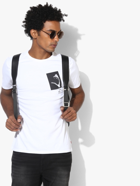 

White Printed Regular Fit Round Neck T-Shirt