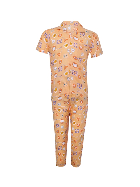 

Punkster Boys Peach-Coloured Printed Night suit 6576B