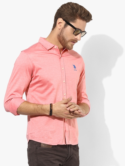 

Peach Textured Regular Fit Casual Shirt